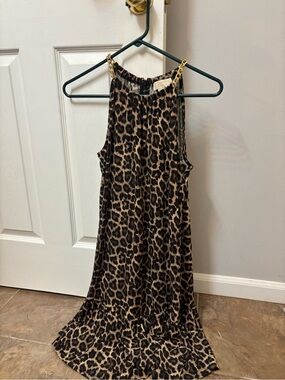 MICHAEL Michael Kors Leopard Print Maxi Dress with Gold Chain Straps